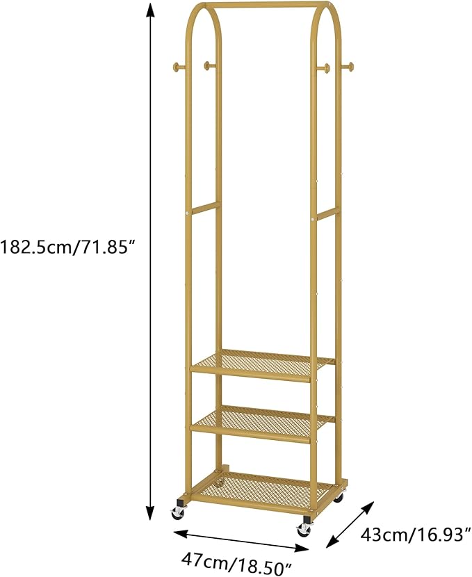 Kaitiemoo Heavy Duty Clothing Rack with Wheels,Modern Garment Rack with 3 Metal Shelves, 71.8Inches Display Rack for Hanging 
