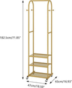 Kaitiemoo Heavy Duty Clothing Rack with Wheels,Modern Garment Rack with 3 Metal Shelves, 71.8Inches Display Rack for Hanging 