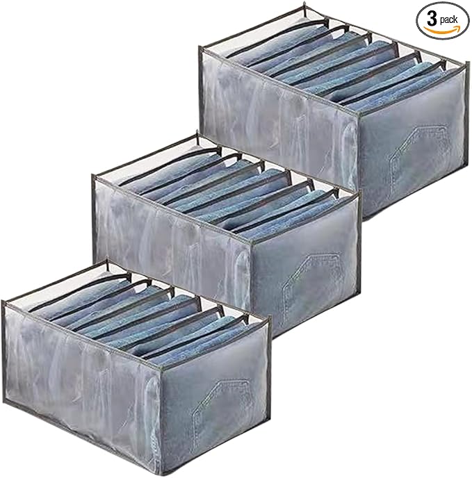 Wardrobe Clothes Organizer, 7 Grids Washable Portable Closet Organizer Mesh Separation Storage Box Foldable Closet Drawer Org