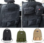 Car Seat Back Organizer - Upgraded Tactical Molle Vehicle Panel Universal Fit SUV Car Seat Cover Protector with Extra USA Flag Patch (Army Green)