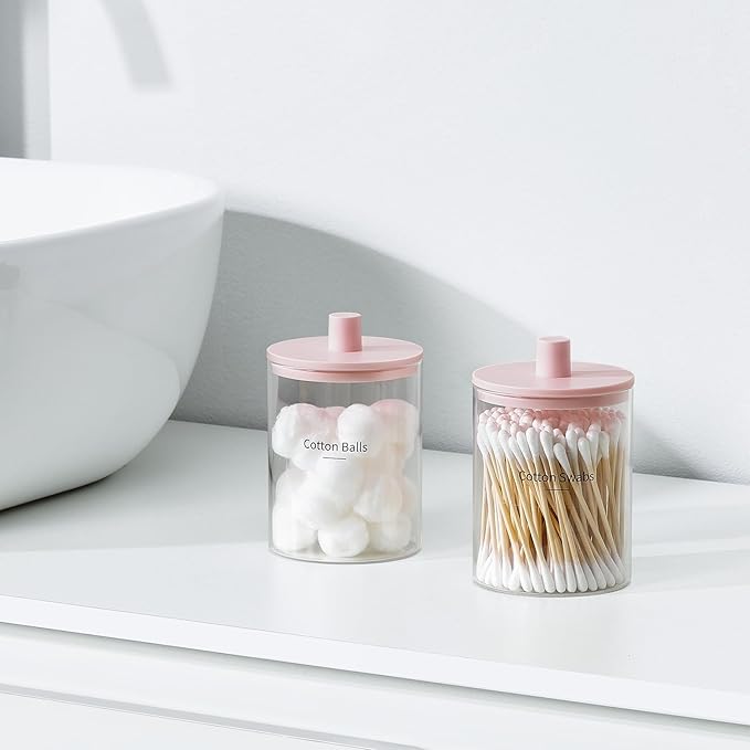 TIPGO Glass Qtip Holder Dispenser for Bathroom - 10 oz Clear Canister Apothecary Jar for Cotton Swabs, Balls, Pads, Floss Pic