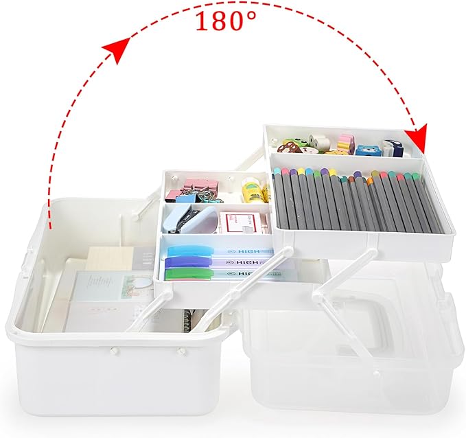 BTSKY 3-Layer Plastic Dividing Storage Box Craft Organizer with Adjustable Spacers Portable Handled Art Supply Organizer Mult