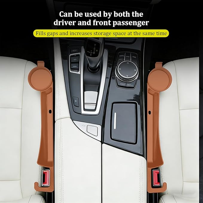 2PCS Car Seat Gap Filler, Soft Carbon Fiber Vehicle Between Seat and Console Organizer with Cup Holder, Prevent Falling Automotive Interior Chair Gap Plug, Universal Fit (Orange)