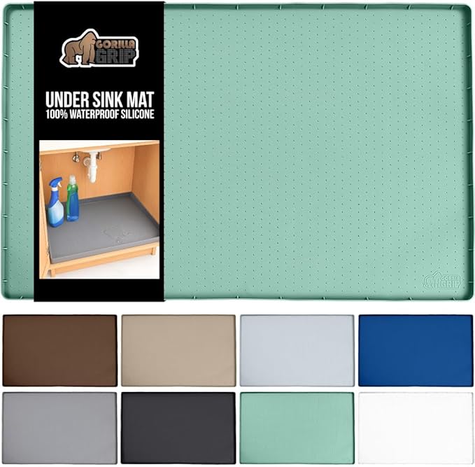 GORILLA GRIP Waterproof Silicone Under Sink Mat with Raised Lip for Kitchen and Bathroom, 31 x 22 in, Cabinet Shelf Liner Sta
