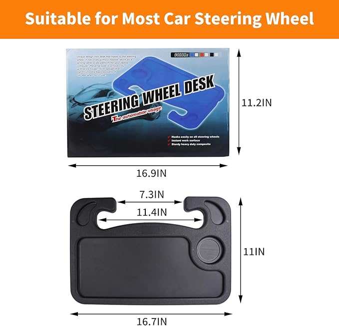 KIGI 2 in 1 Car Steering Wheel Tray for Laptop with Pen Holder Food Table for Car Multipurpose Travel Car Accessories (Black)