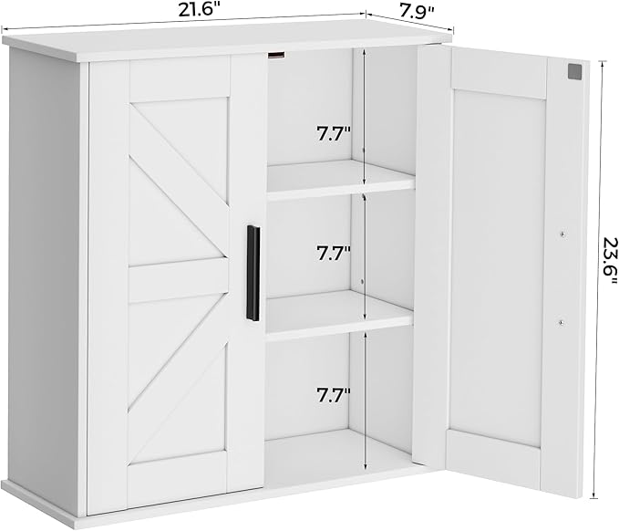 Homleke Bathroom Wall Cabinet, Over Toilet Storage Cabinet with Barn Doors and Adjustable Shelves, 3-Tier Medicine Cabinet Wa