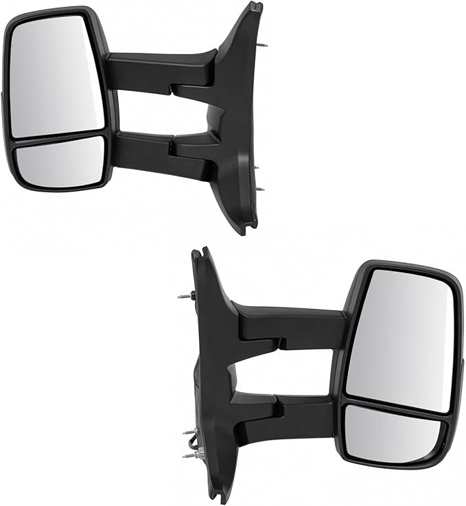 TRQ Driver and Passenger Side Power Mirror Set Textured Black Long Arm Design without Heat Compatible with 2015-2017 Ford Tra