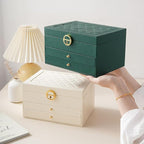 GUOER Jewelry Box for Women Girl Wife 3 Layers Large PU Leather Jewelry Organizer Storage Case with Two drawers Display for E