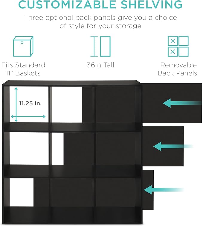Best Choice Products 9-Cube Storage Organizer, 11in Shelf Opening, Bookcase, Display Shelf, Customizable w/ 3 Removable Back 