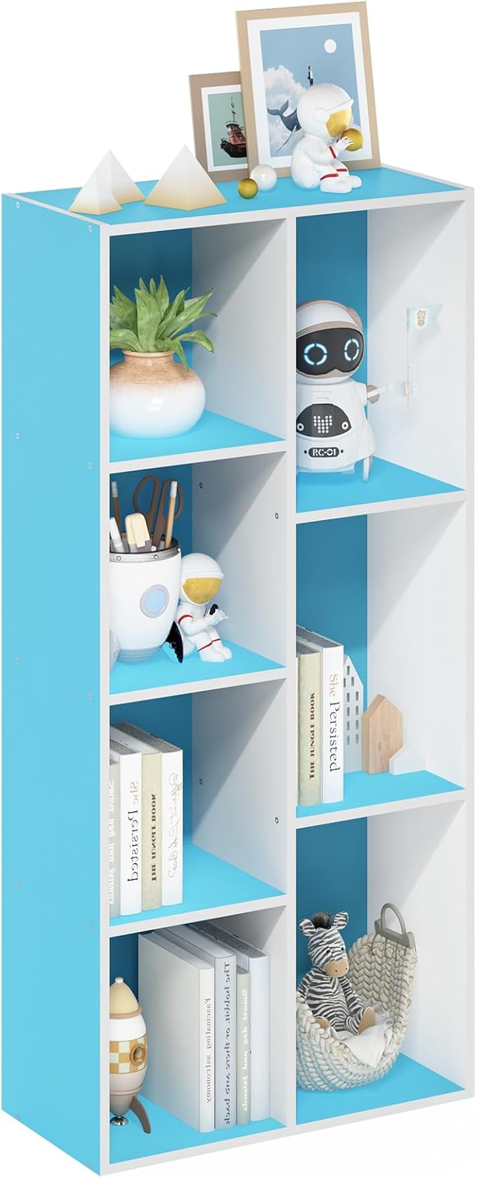 Furinno LUDER Book Shelf, 7-Cube Bookshelf, Bookcase with Open Shelves, 9.4 x 19.5 x 41.7, Easy Assembly, for Living Room, Be