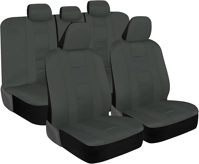carXS Seat Covers for Cars, Solid Gray Two-Tone Car Seat Covers with Matching Back Seat Cover, Made to Fit Most Auto Truck Va