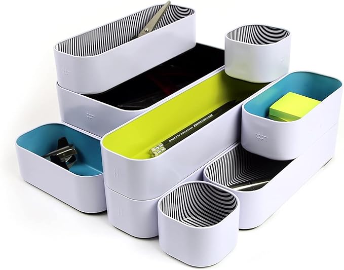 Three by Three Seattle 10 Piece Metal Organizer Tray Set for Storing Makeup, Stationery, Utensils, and More in Office Desk, K