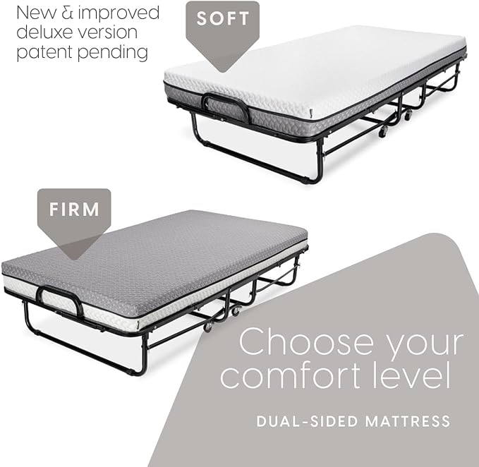 Milliard Deluxe Diplomat Folding Bed with Mattress for Adults, Twin Size, Portable Foldable Bed with Luxurious Memory Foam Ma