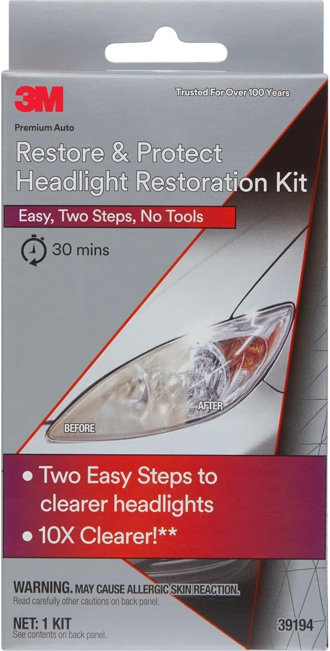 3M Auto Restore and Protect Headlight Restoration Kit, Use On Plastic Lenses, Headlights, Taillight, Fog Lights and More, Inc