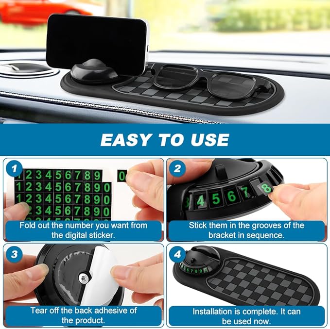 Multifunction Car Anti-Slip Mat, Car Dashboard Mobile Phone Holder, Anti Slip Mat Phone Holder and Temporary Parking Number P