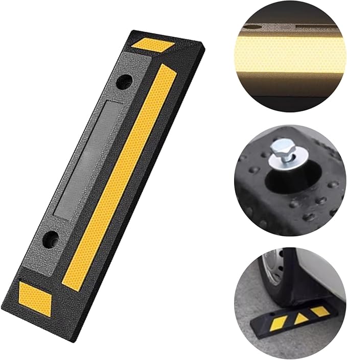 Garage Parking Aid Heavy Duty Rubber Wheel Stop with Reflective Yellow Tape for Parking Stopper for Garage and Various Car Parking Facilities Accessories