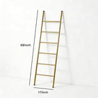 6-Tier Blanket Ladder 68 Inch Wall-Leaning Towel Rack for Living Room and Bedroom, Easy Assembly - Gold
