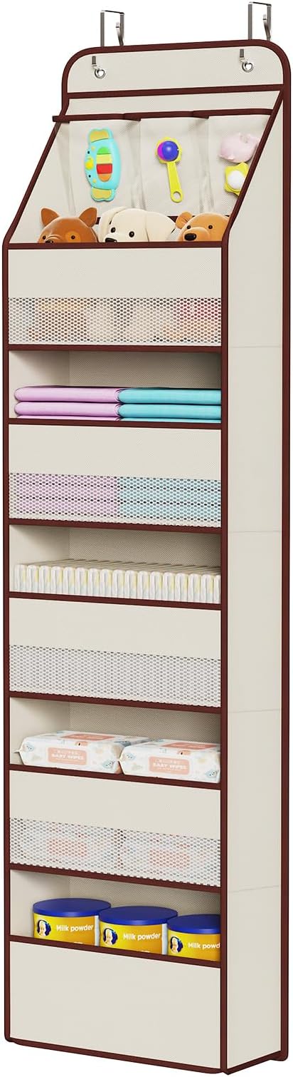 Univivi 6-Shelf Over Door Hanging Organizer Fabric Baby Door Storage with 5 Large Pockets and 3 Small PVC Pockets Wall Mount 