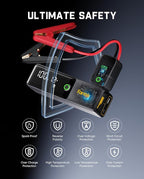 Fanttik Potent T10 1800A Portable Jump Starter, 12000mAh Power Bank, 12V Safe Lithium Jump Box with Smart SenseClamp,