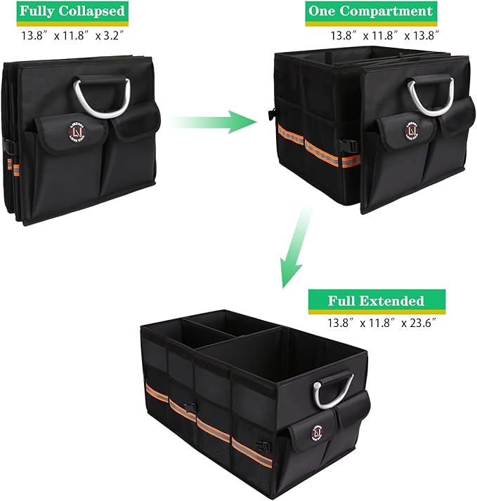 Trunk Organizer, LIBZAKI Cargo Organizer, Premium Multi Compartments Collapsible Portable Trunk Storage for auto, SUV, Truck,