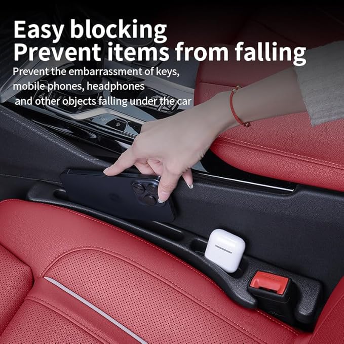 for Tesla Car Seat Gap Filler for Model 3 Y 2016-2024 - EVA Anti-Slip Organizer with Storage Slots for Phone/Keys, Easy Installation Gap Blocker to Prevent Items Falling (2 Pack Black)