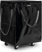 (Large, Black) Reusable Grocery Bag on 5 Wheels, Foldable Rolling Tote Carries Up to 76lb Shopping Trolley, Rolling Bag with 3 Handles, Zipper Clouser Rolling Tote Bag with Wheels for Laundry