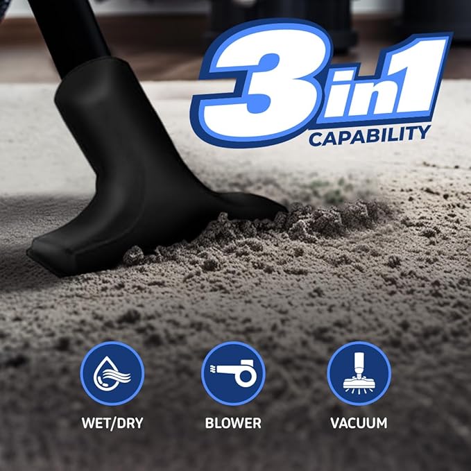 Koblenz WD-2L Portable Wet Dry Vacuum, 2-Gallon 2 PHP Suction Plus Blower Vacuum Cleaner for Liquids, Dust, Pet Hairs, 10' Re
