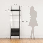 ELYKEN Blanket Ladder, 5-Tier Farmhouse Wooden Rack with Synthetic Leather Pocket, 4 Removable Hooks, Decorative Leaning Ladd