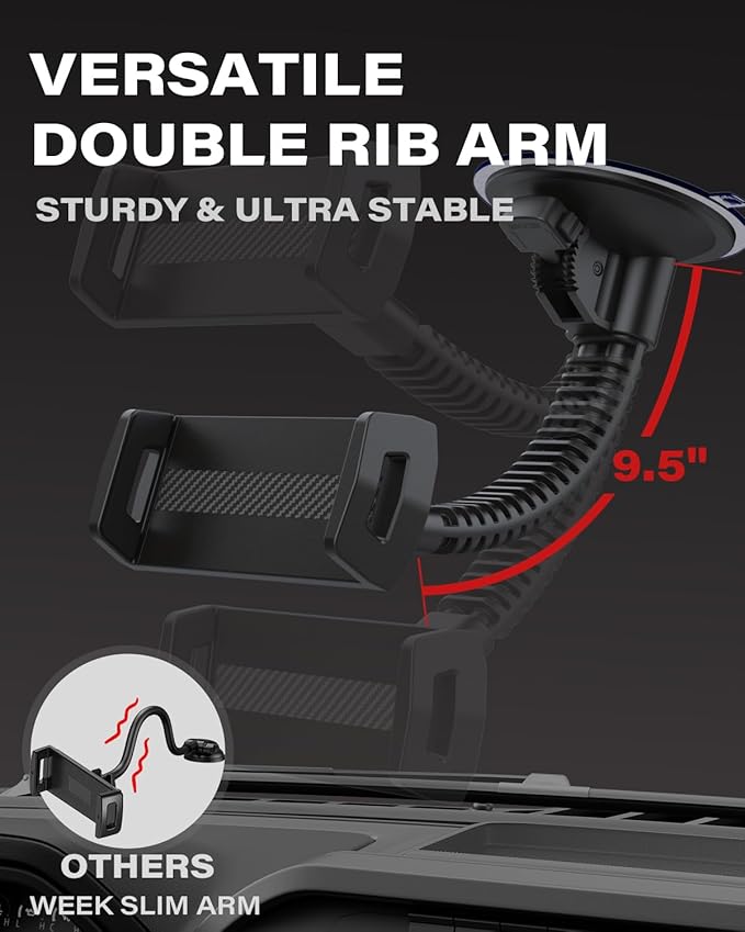 APPS2Car Heavy-Duty Truck Tablet Holder, 4.33" Extra Large Vacuum Suction Cup, Ultra Stable Double-Rib Metal Arm Anti-Shake, Adjustable Tablet Car Mount for iPad fit Pickup Trucks, Semi Truck, Tractor
