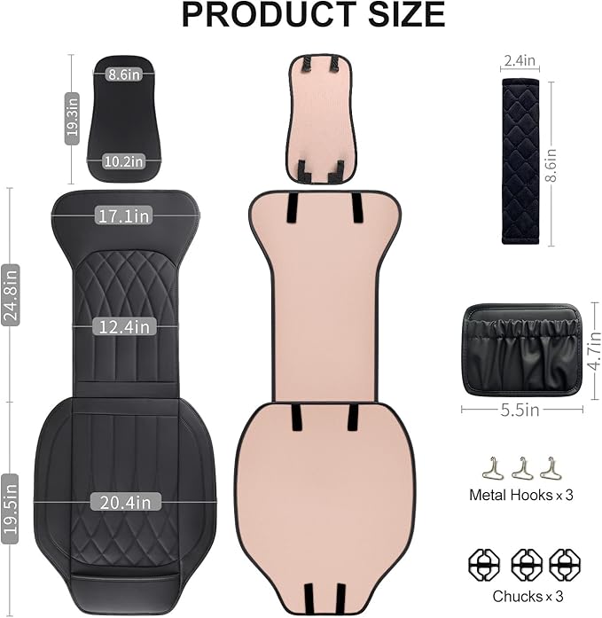 1 Pack Leather Front Car Seat Cover, Universal Sideless Car Seat Protector with Storage Pocket and Seat Belt Pad, Waterproof 