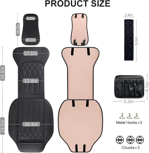 1 Pack Leather Front Car Seat Cover, Universal Sideless Car Seat Protector with Storage Pocket and Seat Belt Pad, Waterproof 