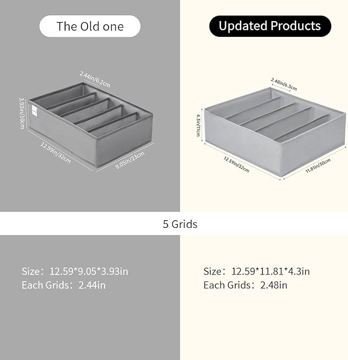 4 Packs Wardrobe Clothes Organizer,5 Grids Washable Portable Closet Organizer Storage Box Foldable Closet Drawer Organizer fo