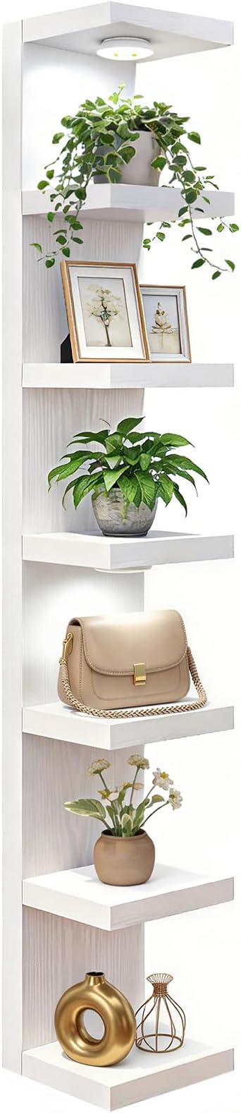 Fixwal 7 Tier Wall Shelf White Wall Mounted Lack Shelf with LED Lights for Home Decor Organizer