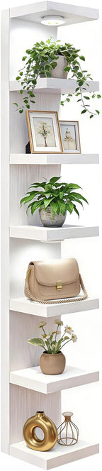 Fixwal 7 Tier Wall Shelf White Wall Mounted Lack Shelf with LED Lights for Home Decor Organizer