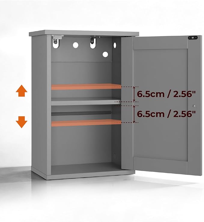 VINGLI Bathroom Wall Cabinet, Gray Medicine Cabinet with Single Door, Small Over Toilet Storage Organizer with Adjustable She