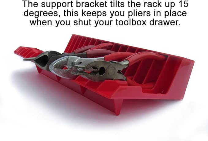 PLR16 Red Pliers Rack mounts on your peg board, or fits in your toolbox drawer. Plier storage for Regular & smaller pliers. H