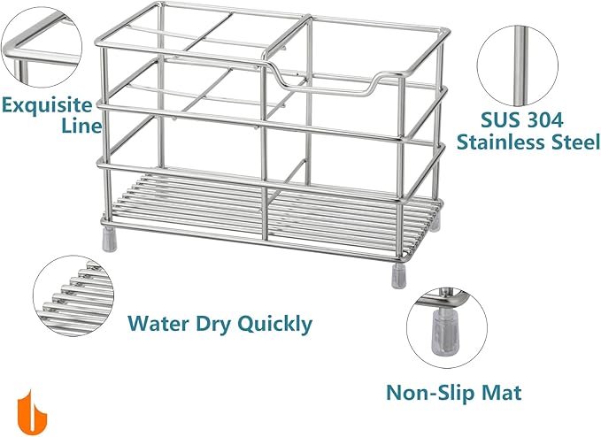 Urbanstrive 304 Stainless Steel Bathroom Toothbrush Holder Toothpaste Holder Stand Bathroom Accessories Organizer (Silver, La