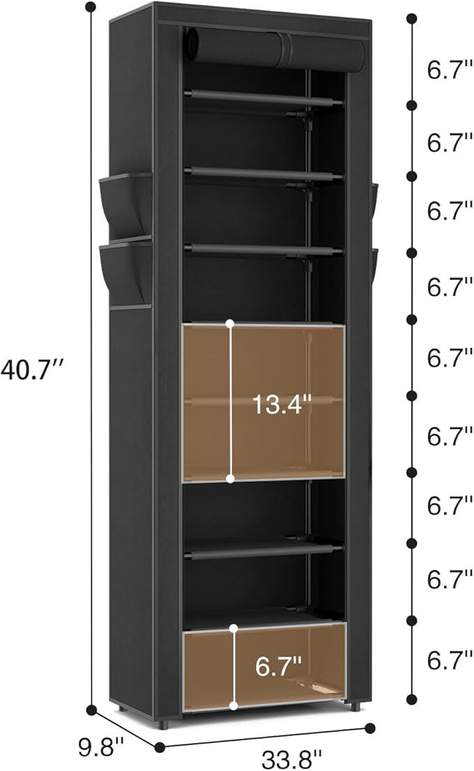 LANTEFUL Narrow Shoe Rack with Cover 10 Tier Tall Shoe Rack Organizer Large Capacity Shoe Shelf Storage 18-22 Pairs Space Sav