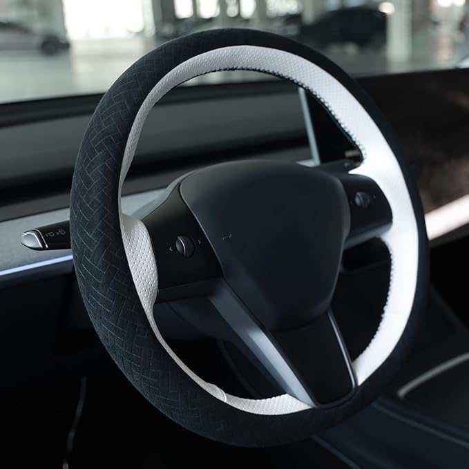 MEWANT Hand Stitched Steering Wheel Cover for Tesla Model 3 2017-2023 / Model Y 2020-2023 for Tesla Model 3/Y Accessories(3D Style)
