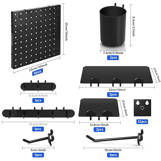 Chunful 58 Pcs Pegboard Organizer Kits Plastic Pegboard Wall Panel Mount Display Accessories Include Storage Boards Buckets a