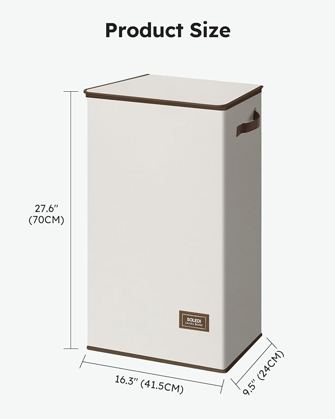 SOLEDI Slim Laundry Hamper with Lid, Narrow Laundry Basket with Removable Bags, Dirty Clothes Hamper with handle, Small Hampe