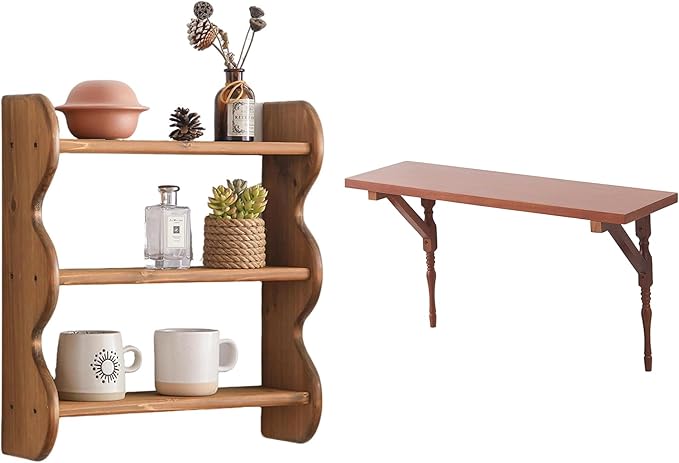 Solid Wood Wall Shelf 3-Tier,Solid Wood Floating Shelves,Vintage Wall Shelf Home Decor. 23.8" Long Floating Shelf for Living 