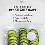 Chef Preserve Compact Vacuum Sealer for Food (Vacuum Sealer Machine + 20 Reusable Vacuum Bags) Powerful Handheld Vacuum Seale