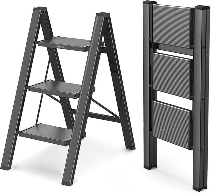 WOA WOA Step Ladder, Portable Lightweight Home Ladder, Folding Step Stool with Widening Pedals, Kitchen Stepladder, Space Sav