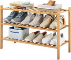 3-Tier Bamboo Shoe Rack for Entryway, Stackable | Heavy Duty | Multi-Function, Free Standing Shoe Racks for Bedroom Hallway C