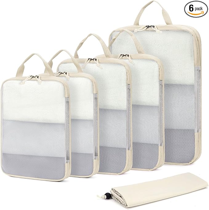 ECOHUB 6 Set Compression Packing Cubes, Lightweight Beach Vacation Travel Essentials Durable Travel Accessories for Suitcase 