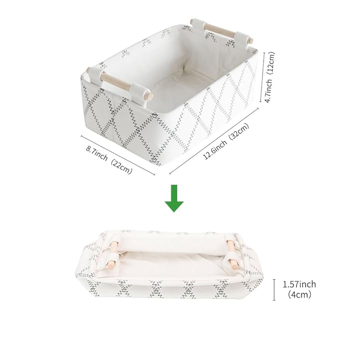Decorative Collapsible Rectangular Fabric Storage Bin Organizer Basket with Wooden Handles for Clothes Storage,12.6x8.7x4.7 i