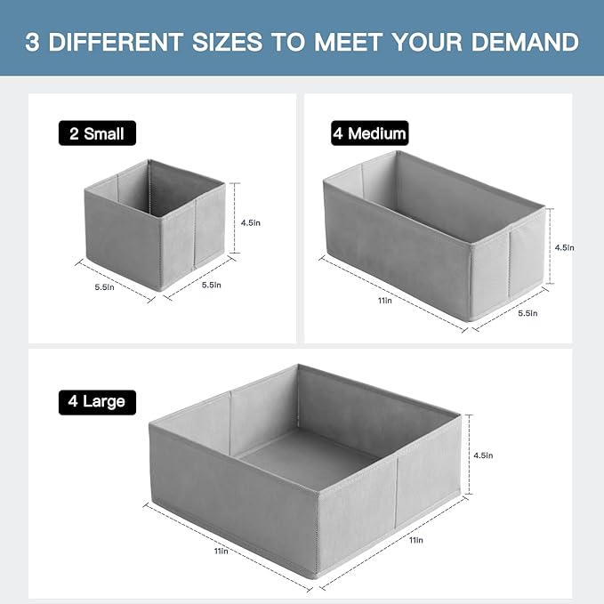 Criusia Drawer Organizer Clothes, 10 Pack Dresser Organizer for Baby Clothes, Underwear, Sock- Foldable Closet Organization a