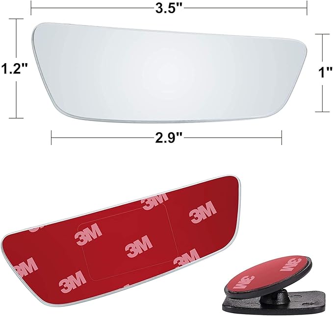 Verivue 3.5-Inch Rectangular Blind Spot Mirrors for Cars, Universal Fit, HD Convex Wide Angle, Stick-On Frameless Design, Adj