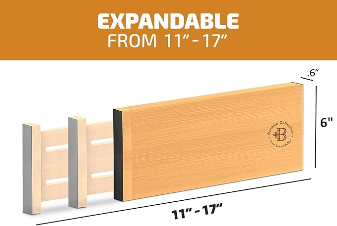6 Pack Drawer Dividers 6 Inch High, 11”-17" Adjustable Bamboo Organizers Large Expandable Drawer Separators for Cloths, Dress